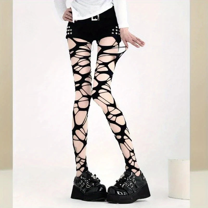 Ripped Fishnet Stockings Cut-Out Design Leggings