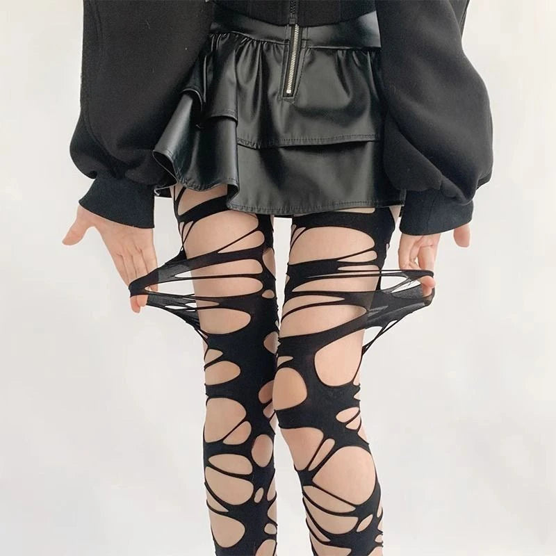 Ripped Fishnet Stockings Cut-Out Design Leggings
